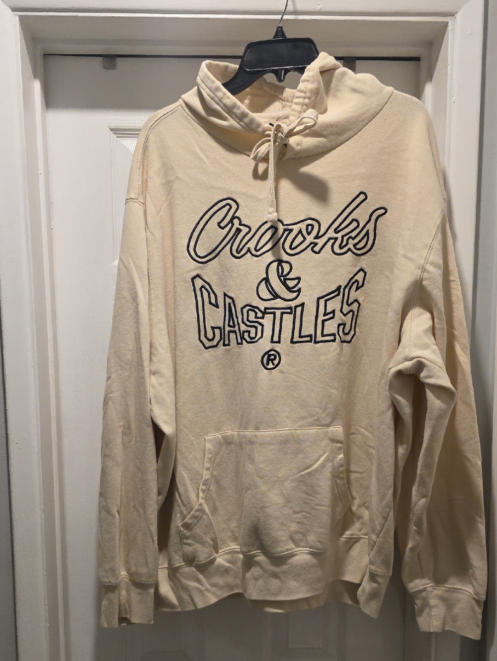 Crooks & Castles Cream Pullover Sweatshirt with Black Script Logo